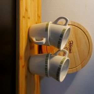 4 Vintage Green Buffalo china coffee/ tea cups.  green patten square patterns